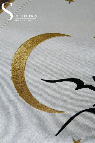 Ramadan Hilal Design Runner - Waterproof Fabric - Gold and Black Embroidered