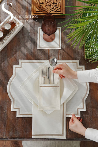 Graceful Cappuccino Design Placemat Set - Waterproof Fabric - 6 Persons - 24 Pcs. Full Set