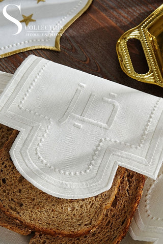 Graceful Design Bread Basket Napkin - Waterproof Fabric - Off White Embroidered