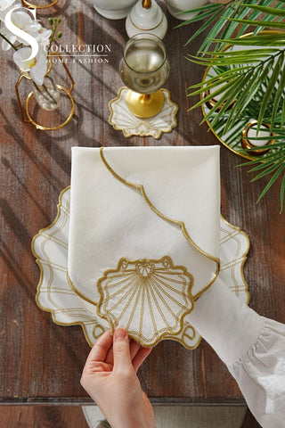 Marine Gold Design Placemat Set - Waterproof Fabric - 6 Persons - 24 Pcs. Full Set