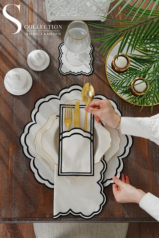 Jory Black Design Placemat Set - Waterproof Fabric - 6 Persons - 24 Pcs. Full Set