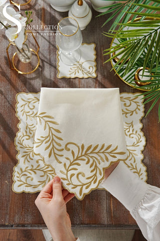 Lilac Soleil Gold Design Placemat Set - Waterproof Fabric - 6 Persons -  24 Pcs. Full Set