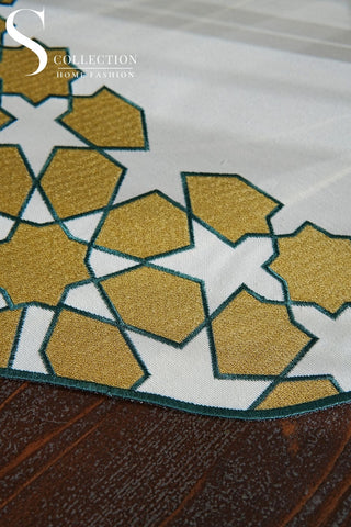 Ramadan Dome Design Runner - Waterproof Fabric - Green and Gold Embroidered