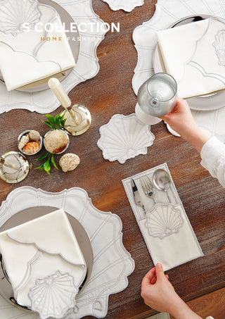 Marine Silver Design Placemat Set - Waterproof Fabric - 6 Persons - 24 Pcs. Full Set