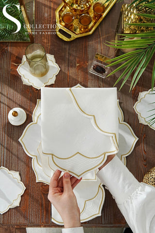 Ramadan Najma Design Gold Placemat Set - Waterproof Fabric - 6 Persons - 24 Pcs. Full Set