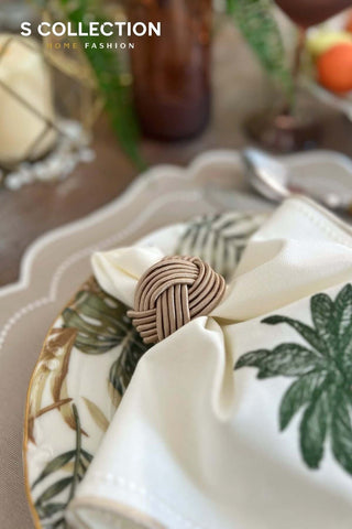 Desert Bloom Design Embroidered Placemat Set - Cappuccino Colour Waterproof Fabric - 6 Persons - 18 Pcs.