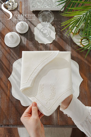 Laurel Wreath Off White Design Placemat Set - 6 Persons - 24 Pcs. Full Set