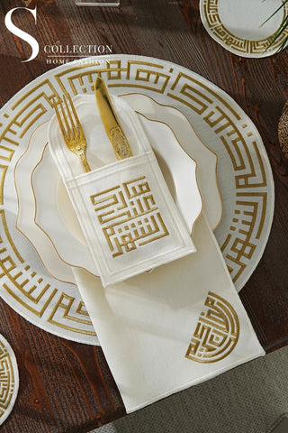 Ramadan Kareem Design Gold Placemat Set -Waterproof Fabric - 6 Persons - 24 Pcs. Full Set