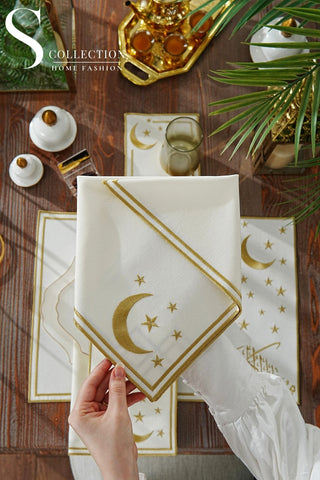 Ramadan Design Gold Chic Placemat Set - Waterproof Fabric - 6 Persons - 24 Pcs. Set