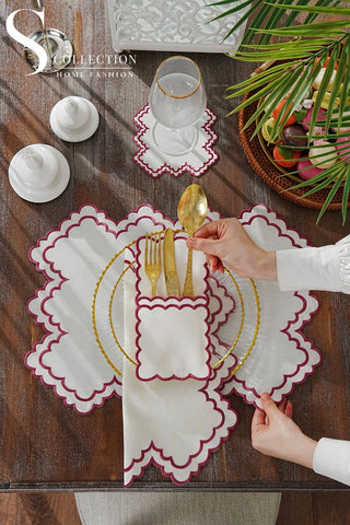 Rosaline Light Plum Design Placemat Set - Waterproof Fabric - 6 Persons - 24 Pcs. Full Set