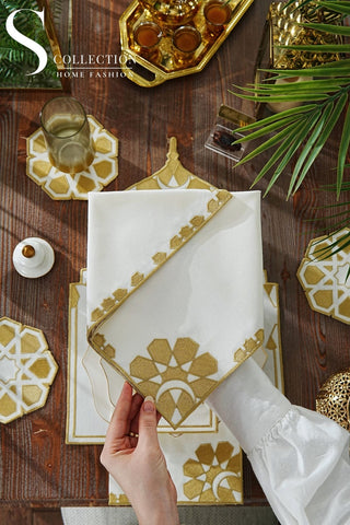 Ramadan Dome Design Gold Placemat Set - Waterproof Fabric - 6 Persons - 24 Pcs. Full Set