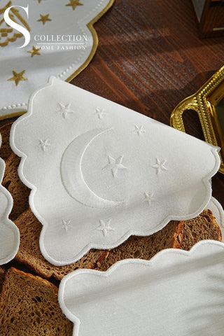 Glamorous Design Bread Basket Napkin - Waterproof Fabric - Off White Embroidered