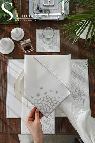 Ramadan Design Silver Chic Placemat Set - Waterproof Fabric - 6 Persons - 24 Pcs. Set