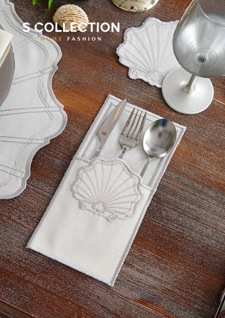 Marine Silver Design Placemat Set - Waterproof Fabric - 6 Persons - 24 Pcs. Full Set