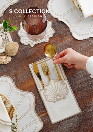 Marine Cappuccino Design Placemat Set - Waterproof Fabric - 6 Persons - 24 Pcs. Full Set