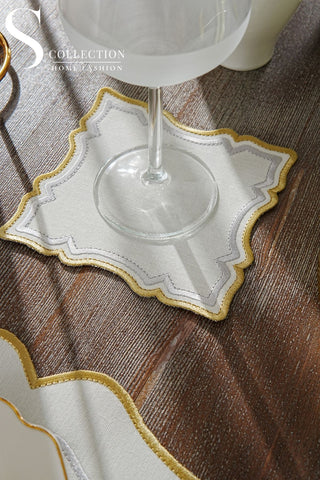 Dessert Bloom Gold and Silver Design Placemat Set - Waterproof Fabric - 6 Persons - 24 Pcs. Full Set