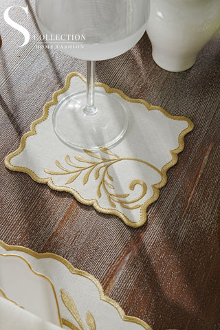 Lilac Soleil Gold Design Placemat Set - Waterproof Fabric - 6 Persons -  24 Pcs. Full Set