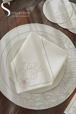 Magnolia Magic Design Placemat Set - Waterproof Fabric - 6 Persons - 24 Pcs. Full Set