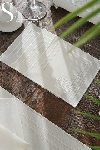 Pyramid Design Off White Placemat Set - Waterproof Fabric - 6 Persons - 24 Pcs. Full Set