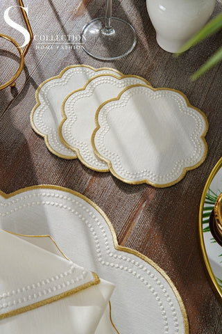 Floria Gold Design Placemat Set - Waterproof Fabric - 6 Persons - 24 Pcs. Full Set