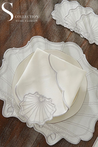 Marine Silver Design Placemat Set - Waterproof Fabric - 6 Persons - 24 Pcs. Full Set