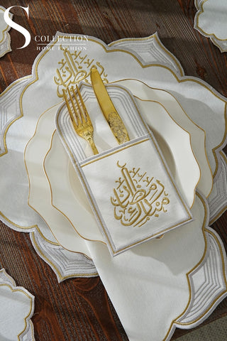 Ramadan Najma Design Gold and Silver Placemat Set - Waterproof Fabric - 6 Persons - 24 Pcs. Full Set