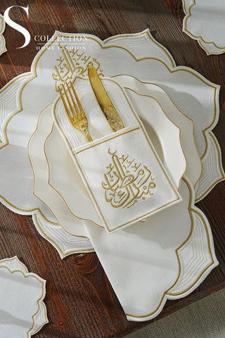 Ramadan Najma Design Gold Placemat Set - Waterproof Fabric - 6 Persons - 24 Pcs. Full Set