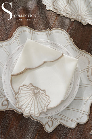 Marine Cappuccino Design Placemat Set - Waterproof Fabric - 6 Persons - 24 Pcs. Full Set