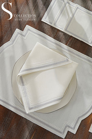 Graceful Silver Design Placemat Set - Waterproof Fabric - 6 Persons - 24 Pcs. Full Set