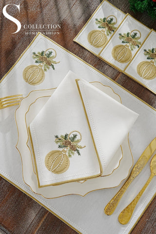 Christmas Jingle Bells Design Placemat Set - Waterproof Fabric - 2 Persons - 6 Pcs. Set