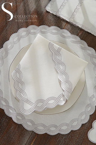 Ocean Braid Silver Design Placemat Set - Waterproof Fabric - 6 Persons - 24 Pcs. Full Set
