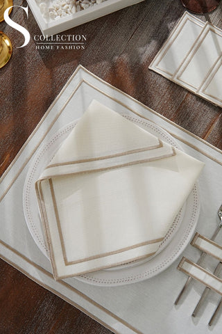 Dora Cappuccino Pocket Design Placemat Set - Waterproof Fabric - 6 Persons - 18 Pcs. Full Set