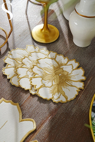 Eloise Gold Design Placemat Set - Waterproof Fabric - 6 Persons - 24 Pcs. Full Set