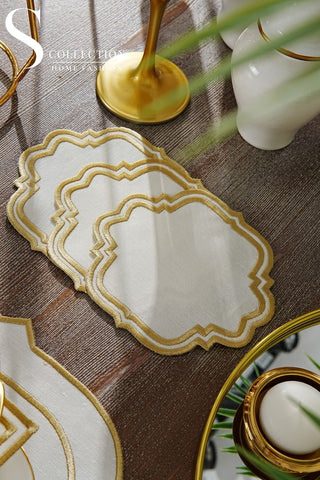 Clara Gold Design Placemat Set - Waterproof Fabric - 6 Persons - 24 Pcs. Full Set