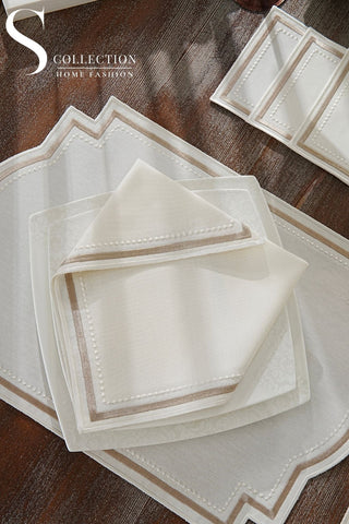 Graceful Cappuccino Design Placemat Set - Waterproof Fabric - 6 Persons - 24 Pcs. Full Set