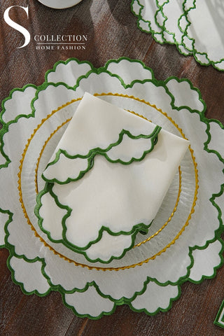 Olivia Green Design Placemat Set - Waterproof Fabric - 6 Persons - 24 Pcs. Full Set