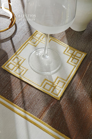 Dar El Salam Design Gold Placemat Set - Waterproof Fabric - 6 Persons - 24 Pcs. Full Set