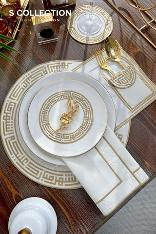 Layali Design Ramadan Collection Placemat Set - Gold Embroidered - Waterproof Fabric - 6 Persons - 18 Pcs. Full Set
