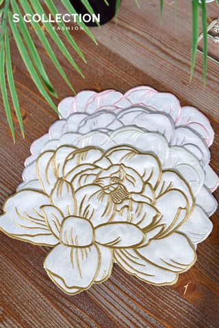 Charlotte Design Tray Cover - %100 Linen Fabric - Silver Embroidered