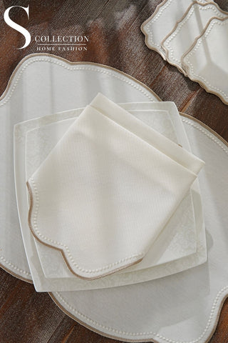 Alice Cappuccino and Off White Design Placemat Set - Waterproof Fabric - 6 Persons - 24 Pcs. Full Set