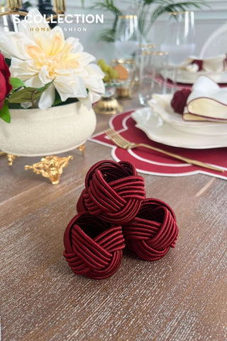 Milan Design Embroidered Placemat Set - Red Colour Waterproof Fabric - 6 Persons - 18 Pcs.