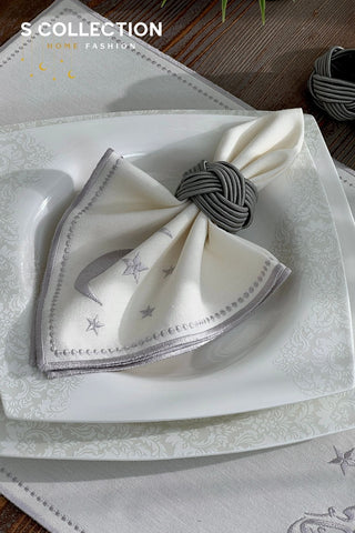Ramadan Design Silver Glamorous Placemat Set - Waterproof Fabric - 6 Persons - 30 Pcs. Full Set