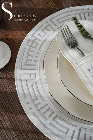 Ramadan Kareem Design Silver Placemat and Cultery Pocket Set -Waterproof Fabric - 6 Persons - 12 Pcs.