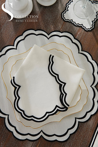 Jory Black Design Placemat Set - Waterproof Fabric - 6 Persons - 24 Pcs. Full Set