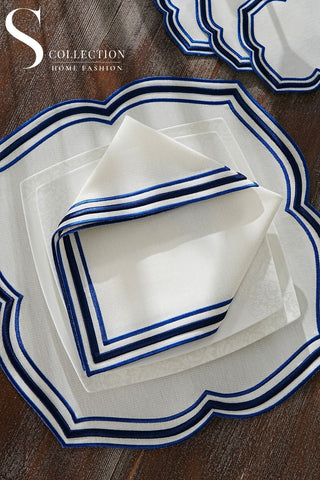 Moonrise Blue Design Placemat Set - Waterproof Fabric - 6 Persons - 24 Pcs. Full Set