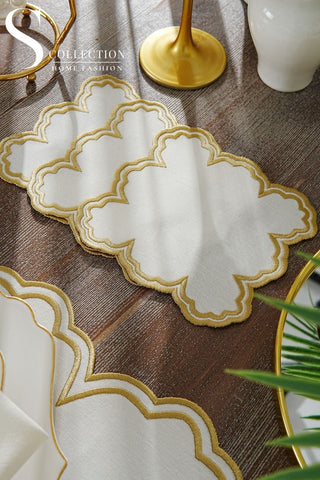 Cloud Design Gold Placemat Set - Waterproof Fabric - 6 Persons - 24 Pcs. Full Set
