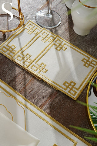 Classy Gold Design Placemat Set - Waterproof Fabric - 6 Persons - 24 Pcs. Full Set