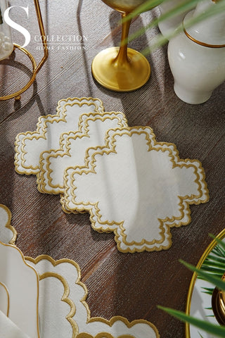 Rosaline Gold Design Placemat Set - Waterproof Fabric - 6 Persons - 24 Pcs. Full Set