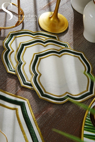 Moonrise Olive Green Design Placemat Set - Waterproof Fabric - 6 Persons - 24 Pcs. Full Set