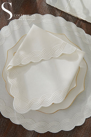 Ocean Braid Off White Design Placemat Set - Waterproof Fabric - 6 Persons - 24 Pcs. Full Set